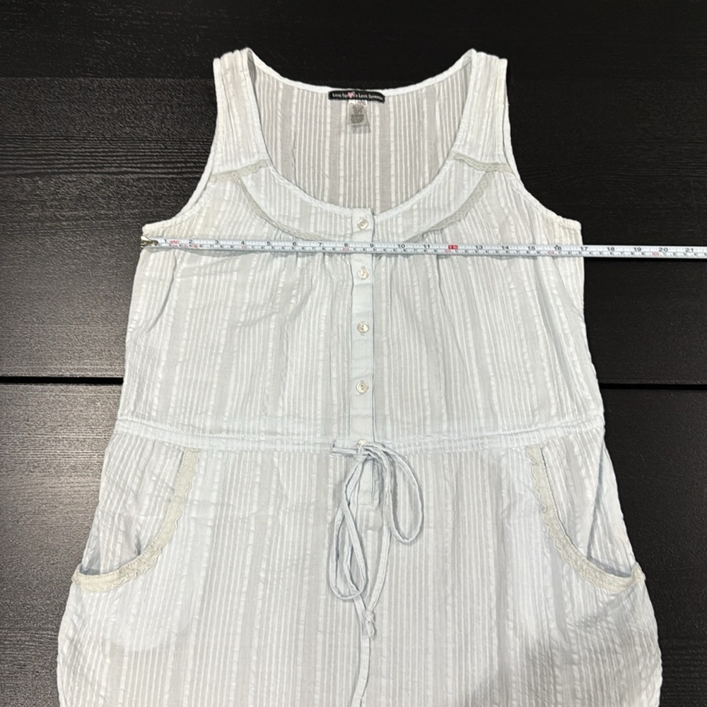 Love Squared Light Blue Striped Tank Top with Lace Ruffle Detail - S - Picture 9 of 9